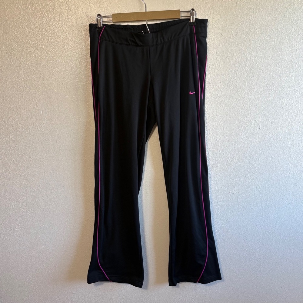 Vintage Y2K Nike Size Large Black Pink Wide Leg Track Pants Athletic Gym